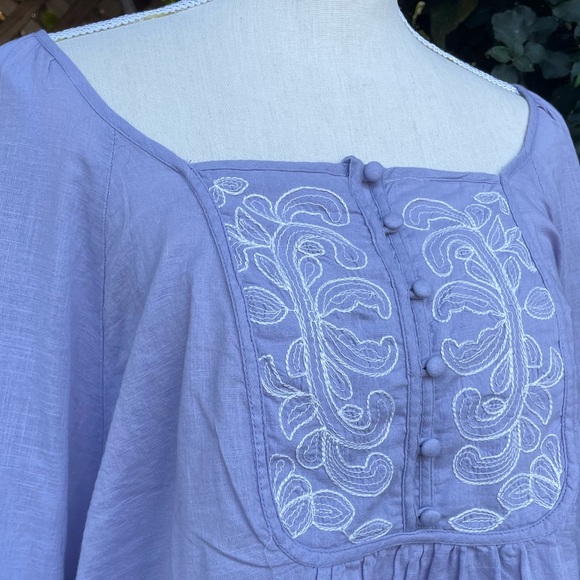 Balloon Sleeve Cotton Blouse Babydoll Top Embroidery SIZE XL Calligraphie - Picture 4 of 9